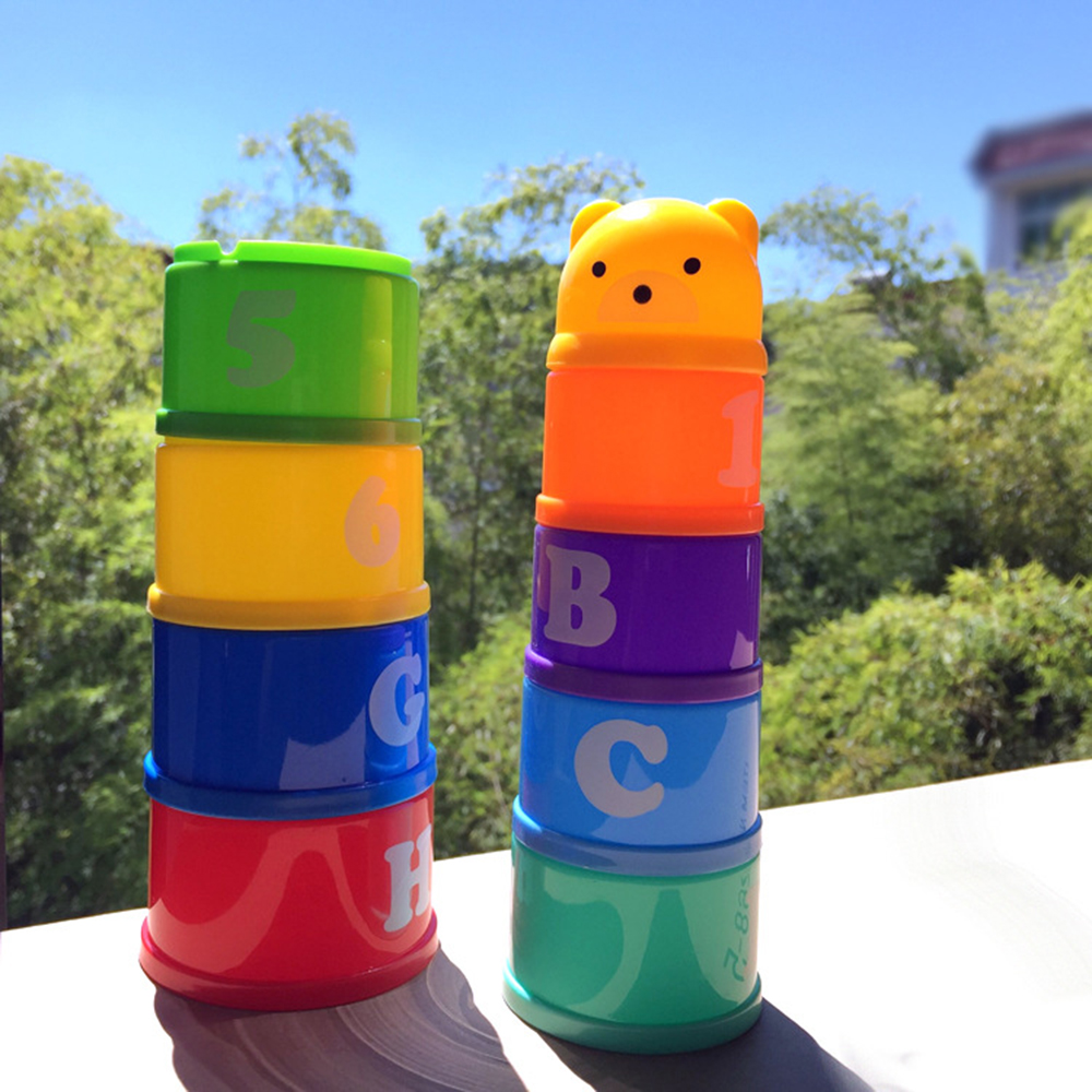 9pcs Stacking Rainbow Cups Stack Up Blocks Kids Educational Toy Bath Toys