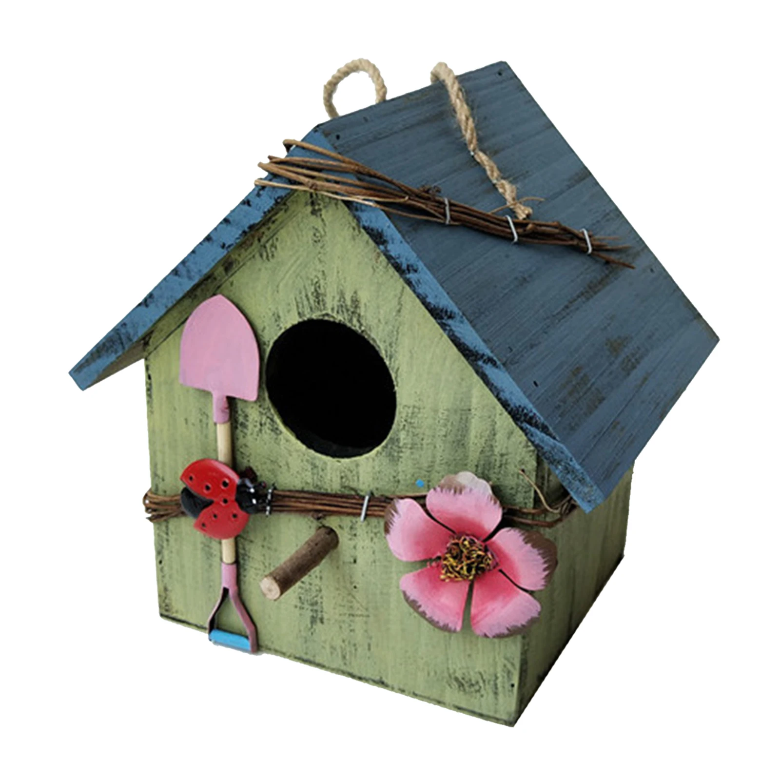 Hand-paint Wooden Bird House Nest Hanging Decorative Birdhouses Garden Decor