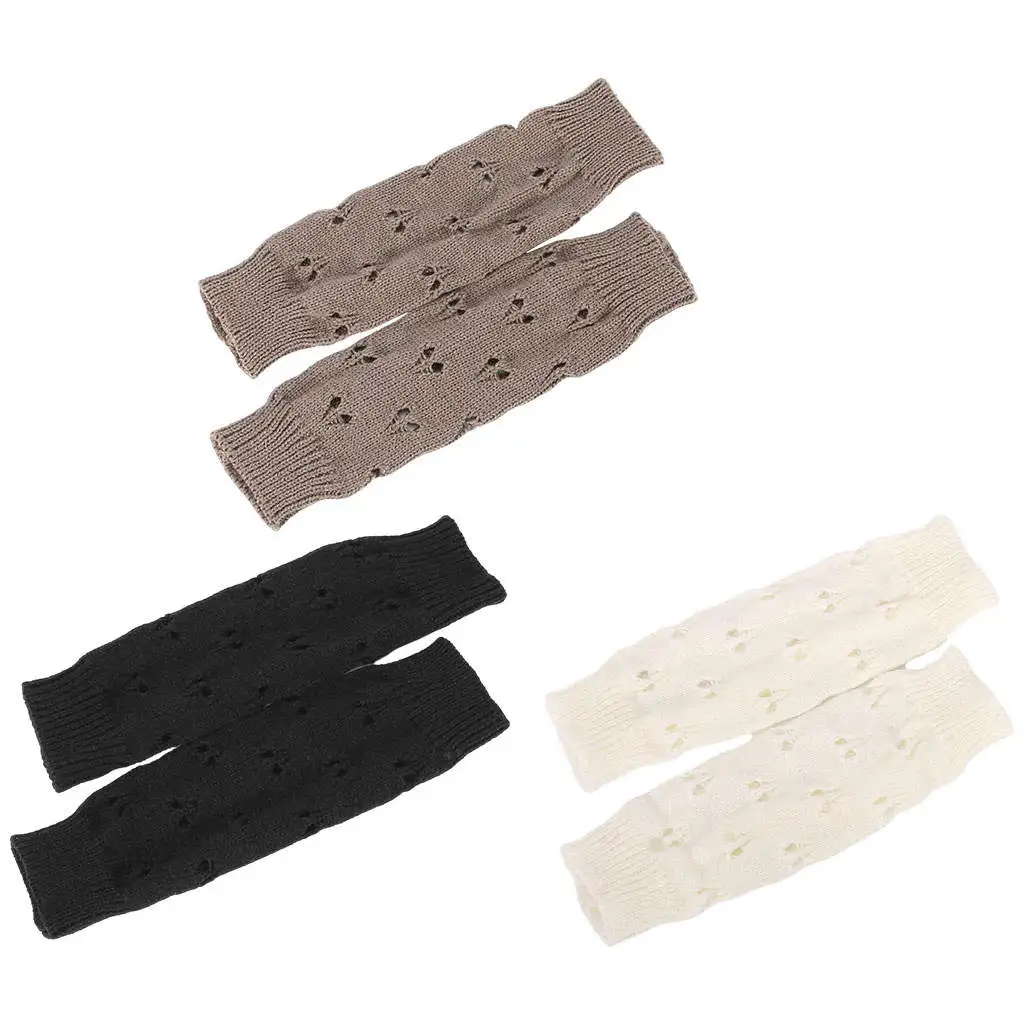 Women Winter Half Finger Gloves Long Crochet Wrist Arm Hand Warmer with Thumb Hole Fashion Solid Color Unisex Ladies Mittens