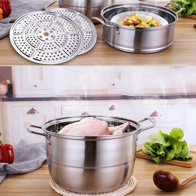 Comprar Olla de vapor para cocinar Ollas de vapor de 11,8 pulgadas con tapa Olla  de vapor de acero inoxidable de 2 niveles Utensilios de cocina multiusos  con mango para verduras