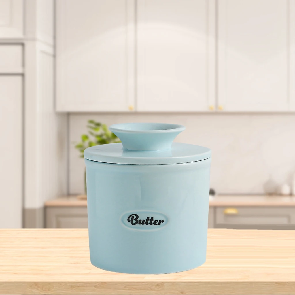 Cute Handmade Ceramic Butter Crock Fresh Spreadable Storage Holder for Refrigerator Hand-held Lid Reasonable Capacity