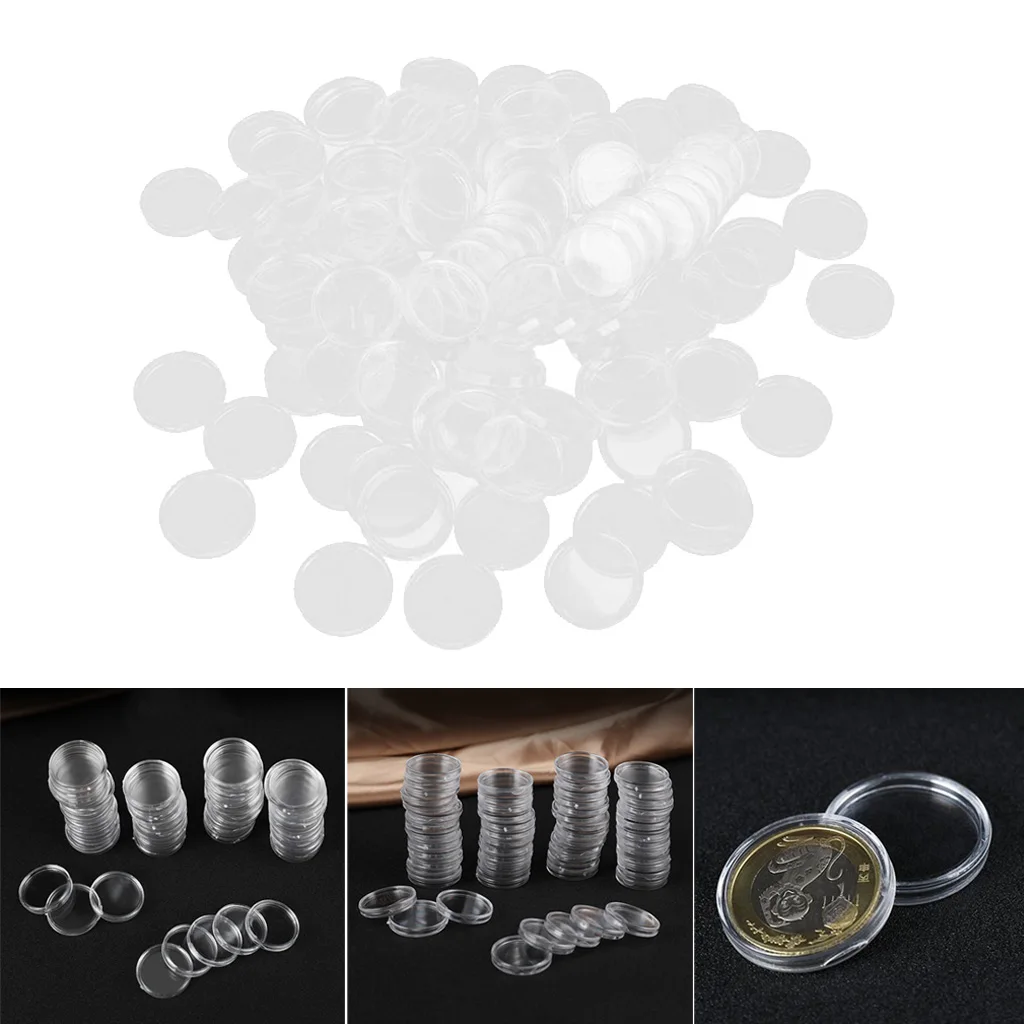 100pcs Clear Coin Capsules Storage Case Protection for for Pennies Coins Collectible Box 16mm Dia