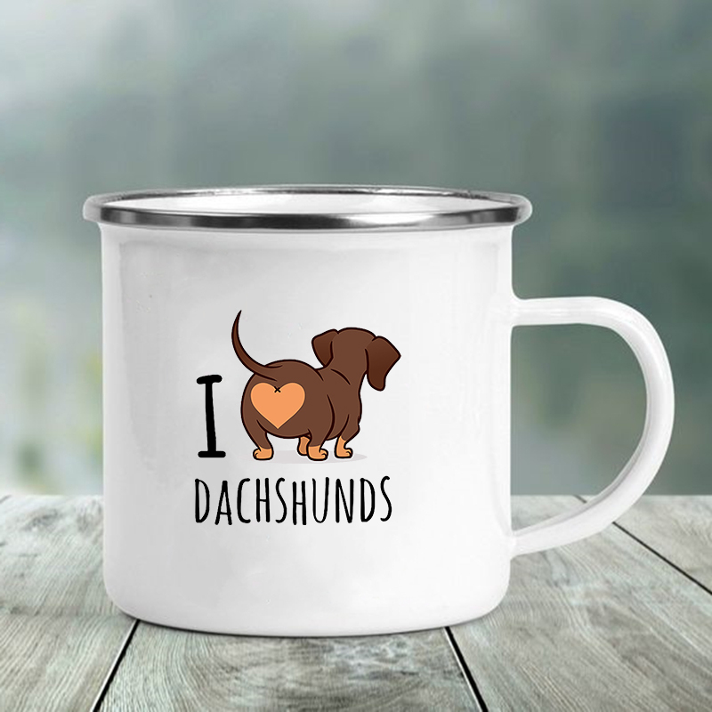 eu amo dachshunds impresso esmalte caneca de vidro criativo bebidas café sobremesa copo de leite vidro do vintage heatable lidar com drinkware presentes