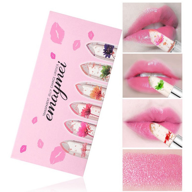 Best of 6Pcs / Box Crystal Clear Flower Jelly Lip Balm Kits Set Temperature Color Changing Lipstick Moisturizer Vitamin E Beauty Health Reviews & Tips - Image 3