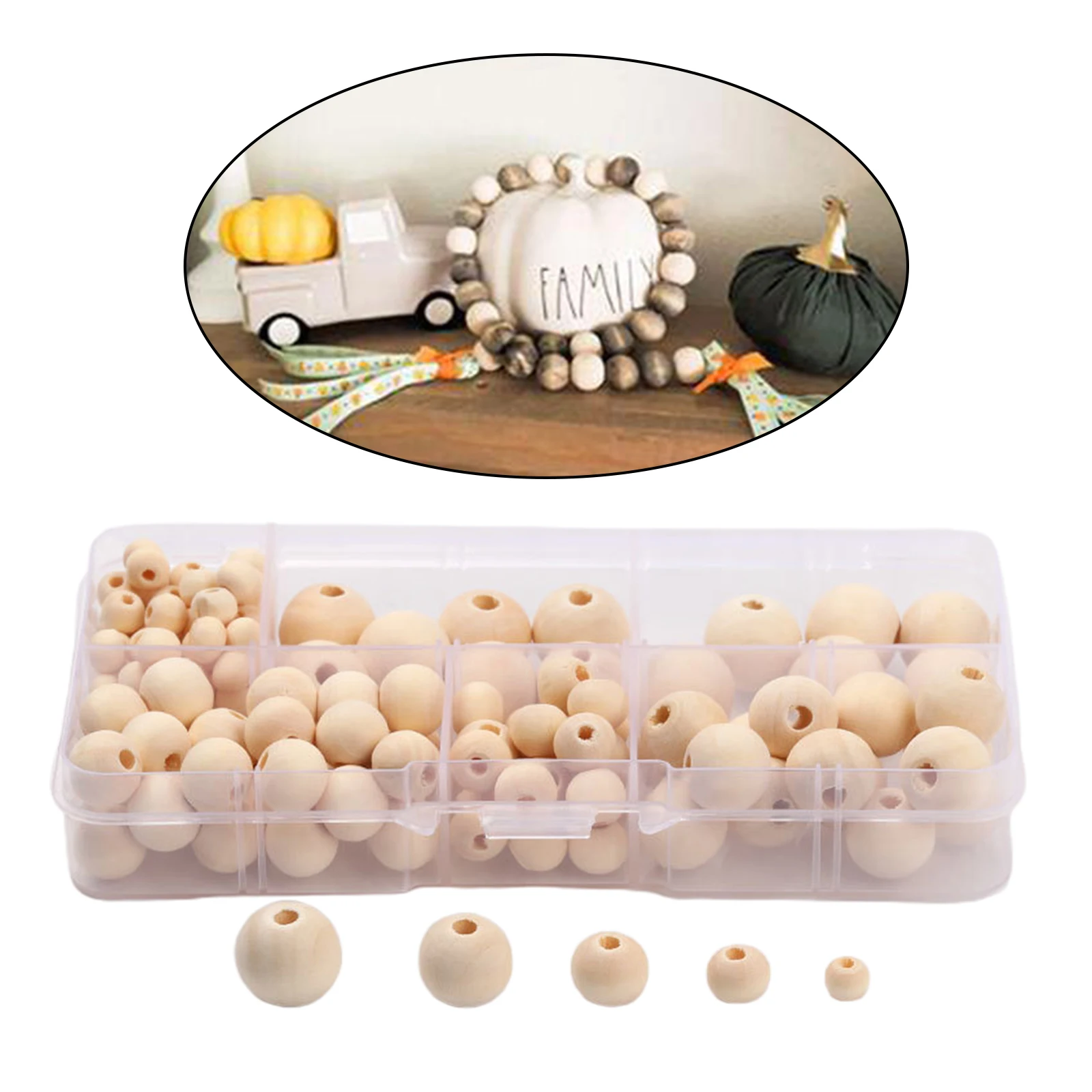 300pcs Natural Round Wood Bead Unpainted Wooden Ball Beads DIY Craft Jewelry