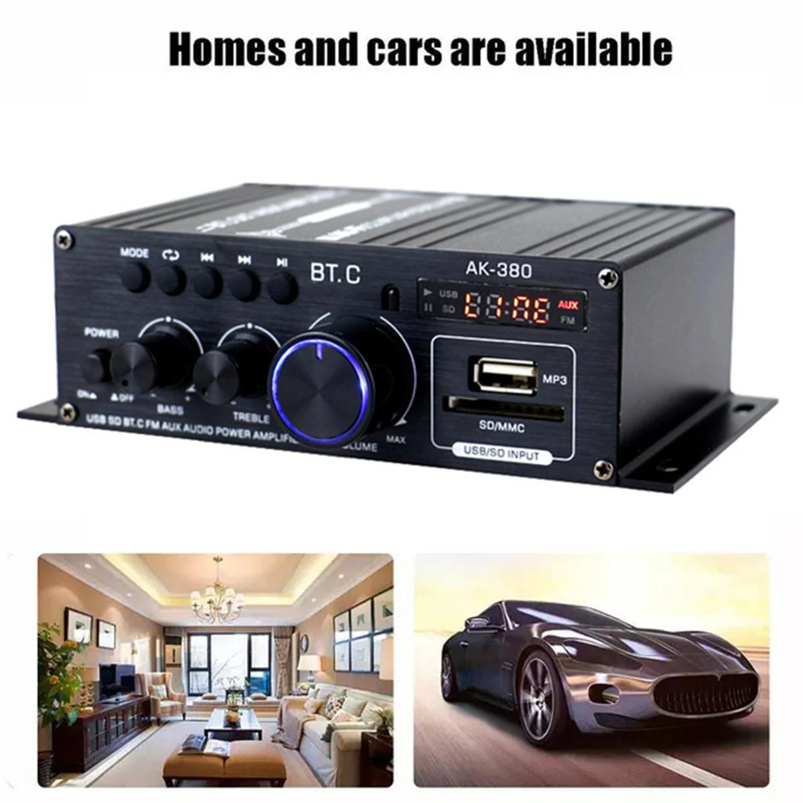 AK380 400W + 400W Audio Power Amplifier 2-Channel for Car Theater PA System