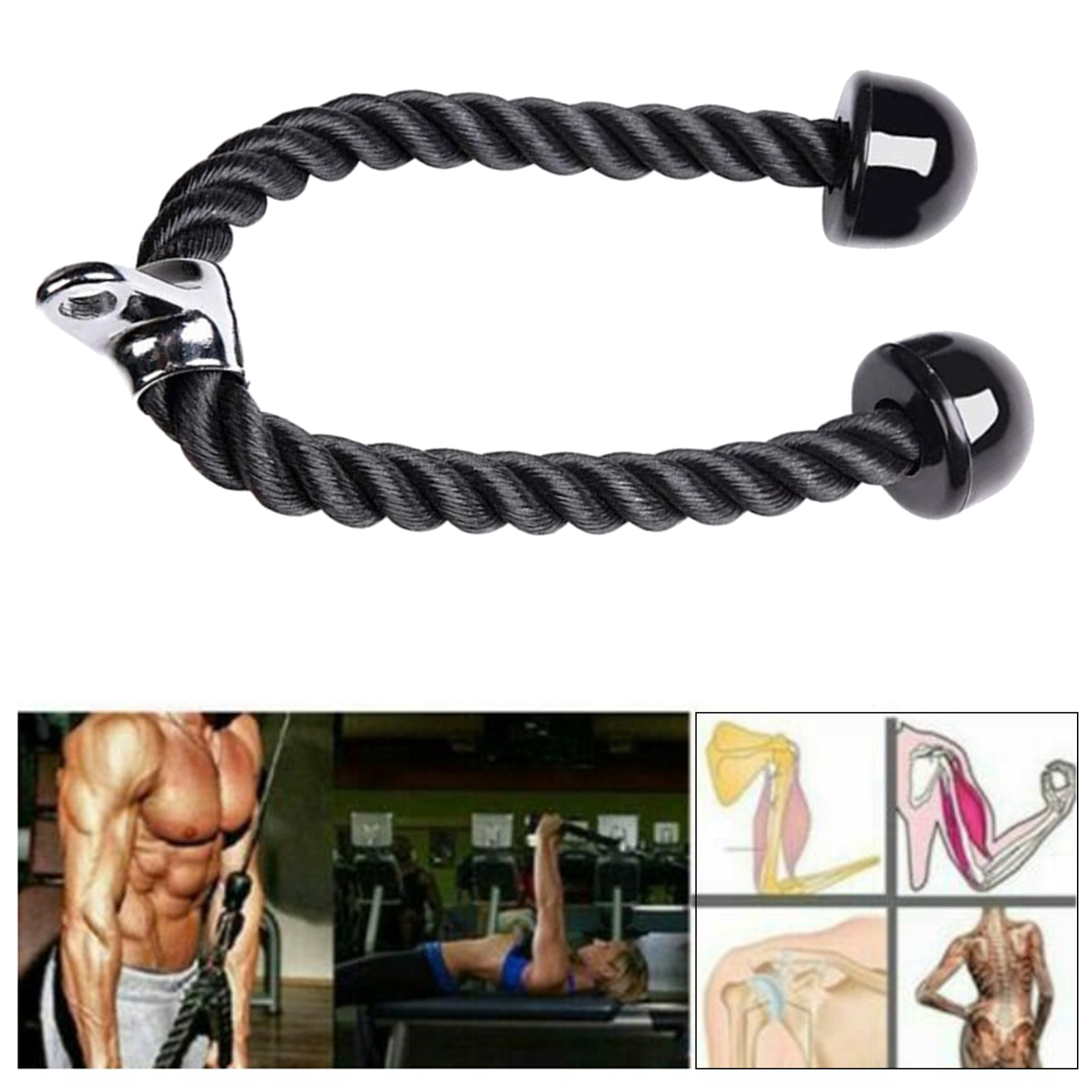 70cm Heavy Duty Triceps Rope LAT Pulley Cable Machine Attachment Fitness Body Building Gym Pull Down Rope Handle