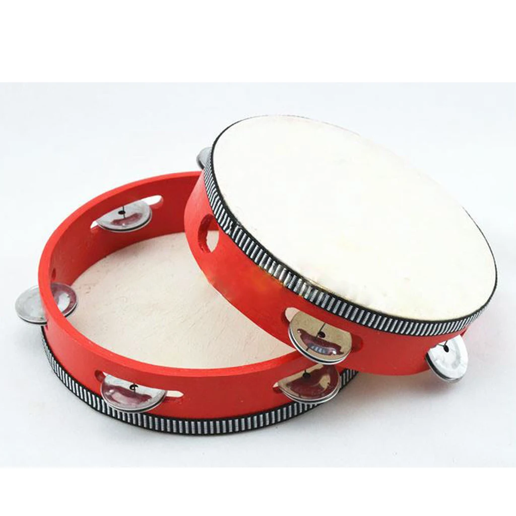 6` Musical Tamborine Drum Round Percussion 4 Jingles For Church Party Red