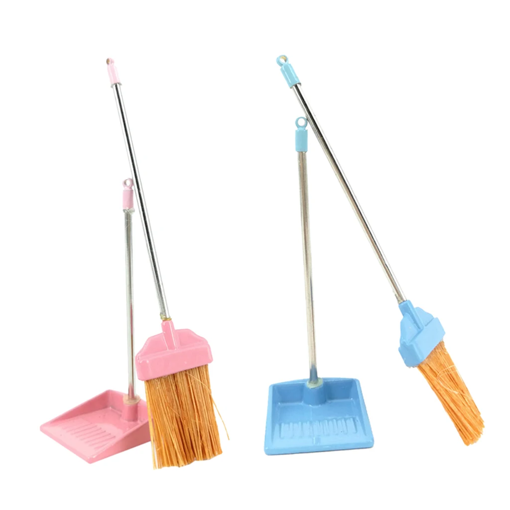1/12 Miniature Broom Dustpan Set Sweeping Tool Dollhouse Bath Room Accessory