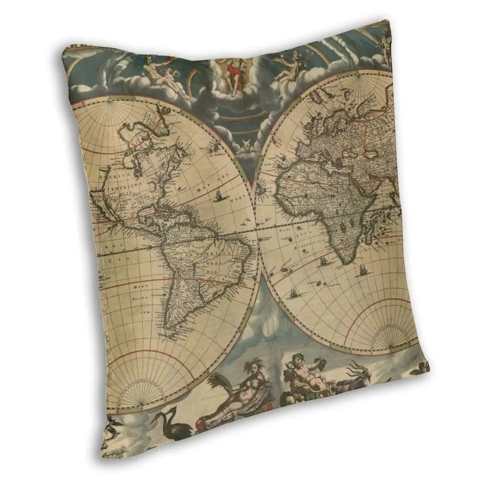 World Map Atlas Brown Cushion Covers Pillow Cases Home Decor or Inner 