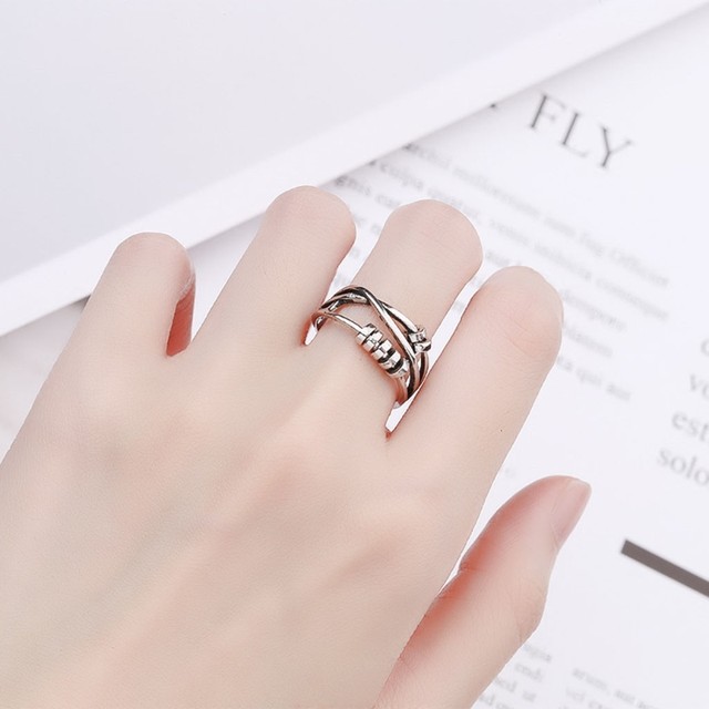 Bague Anti-Stress GD Signs - Pierres Naturelles Facettées - Perle Argent 925 - Taille Adjustable 52-62