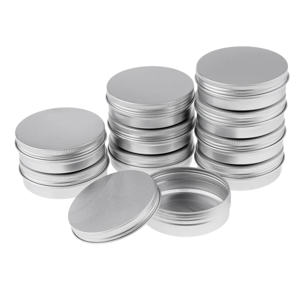 10 Empty Aluminum Tins Cans with Screw Lids Containers Jars Round 3.5oz