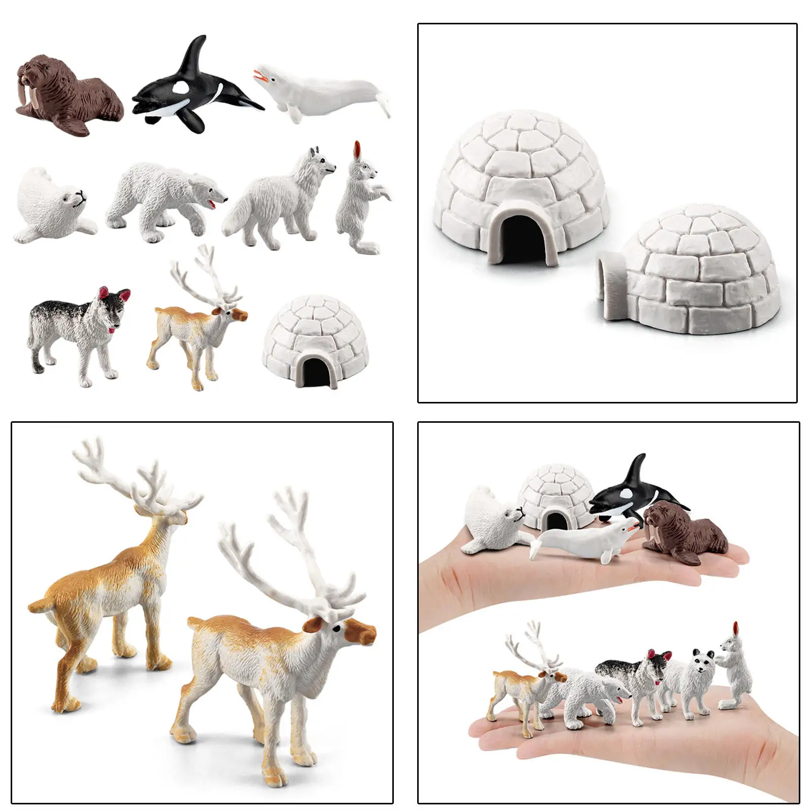 Set of 10 Polar Animal Figurines Miniature Statues Home Desktop Decor