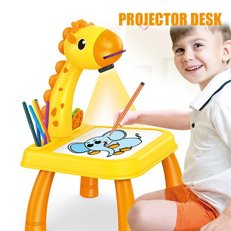 Children Drawing Projector Enlightenment Early Education Intelligent Painting Machine Blue HHYSPA Childrens Child Learning Desk with Smart Projector 