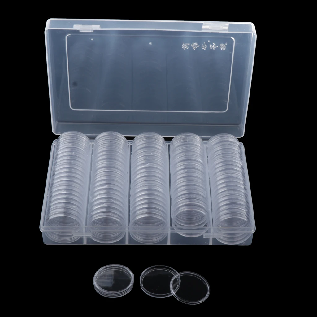 Coins Display Storage Box Case Set W/ 100pcs Round Capsules -22.25mm/20.5mm