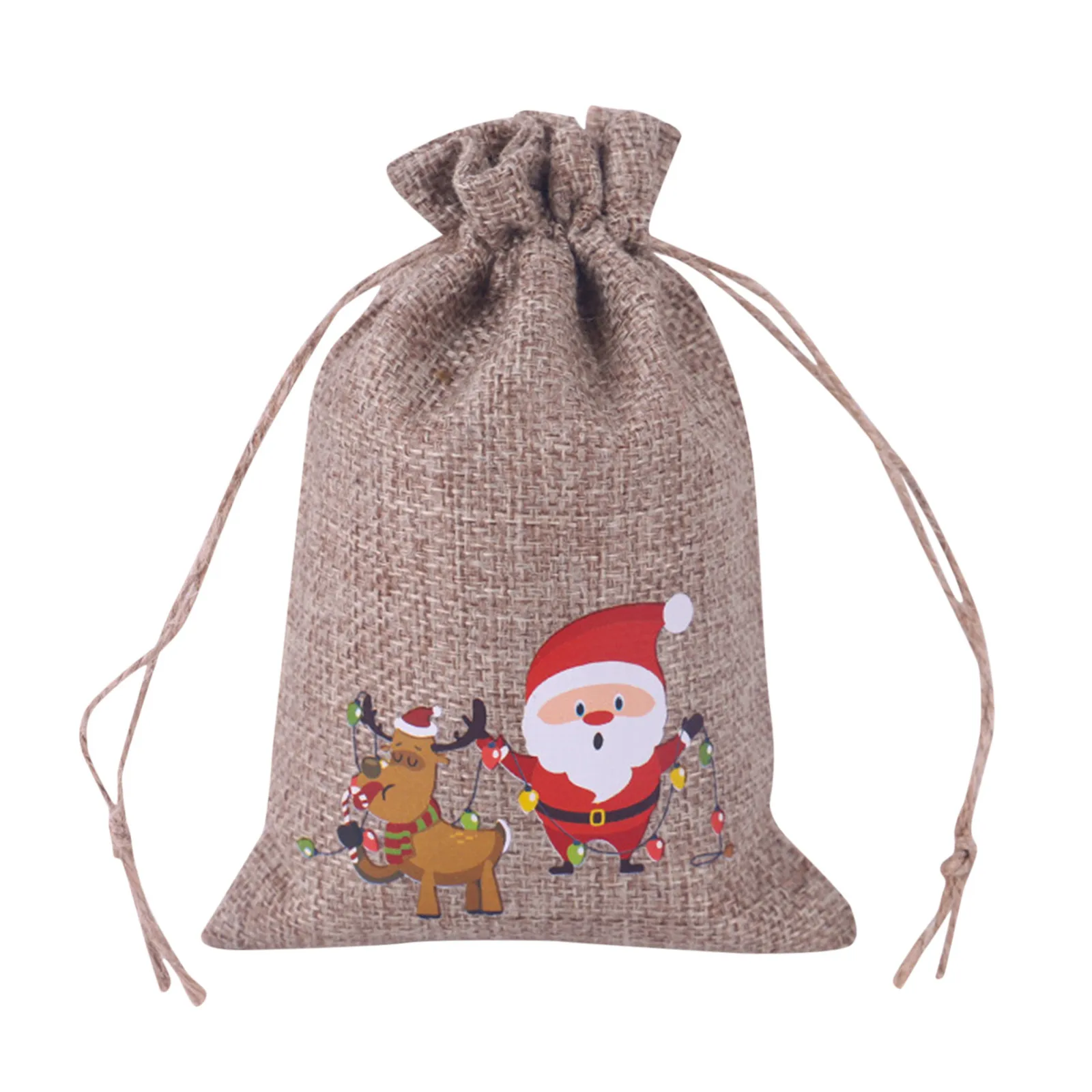 DIYASY 12pcs Christmas Burlap Jute Gift Bags with Drawstring Candy Pouch Bags x 