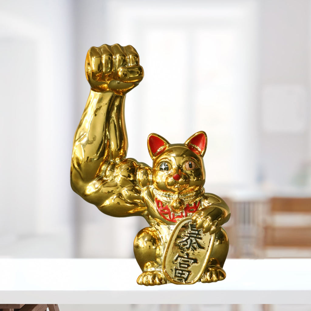 Creative Muscle Arm Lucky Cat Figurines Home Wealth Decoration Car Interior Feng Shui Animal Crafts Office Room Shop Ornaments