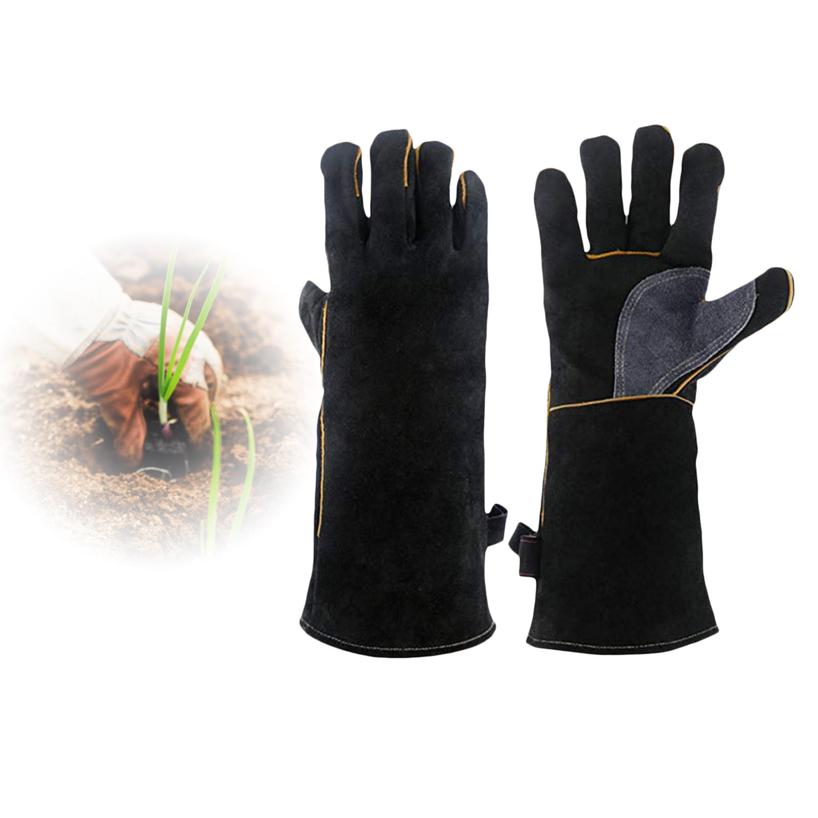 Heat Resistant BBQ Gloves 16 inch with Stitching Leather Oven Mitts for Baking Cooking Kitchen Furnace Fireplace