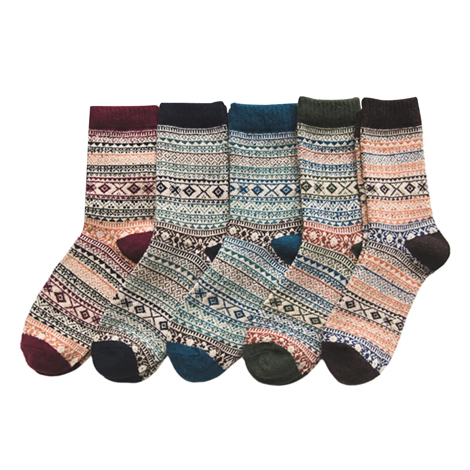 5 Pairs Vintage Style Mens Socks Thick Winter Warm Wool Comfy One Size for Men Camping
