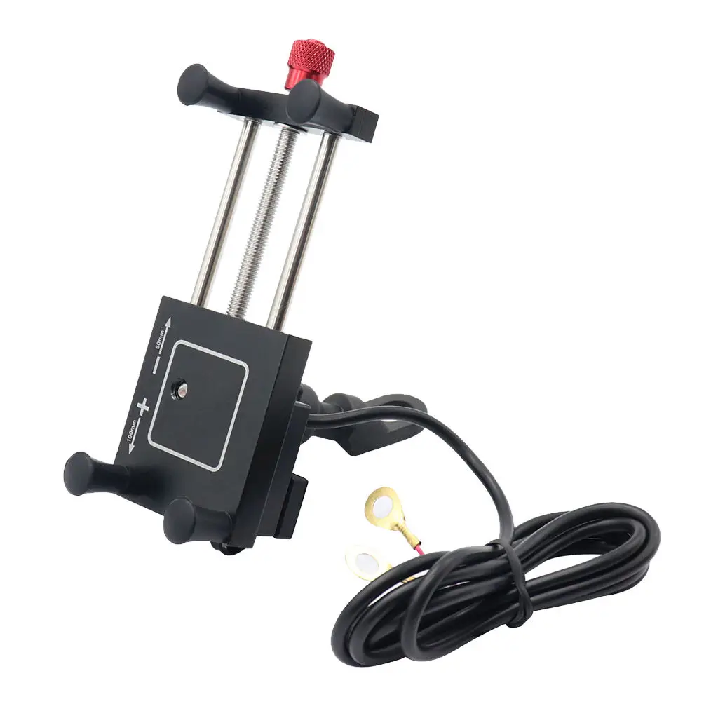 Motorcycle Bike Phone Mount Holder With USB Charger Socket Adjustable Length