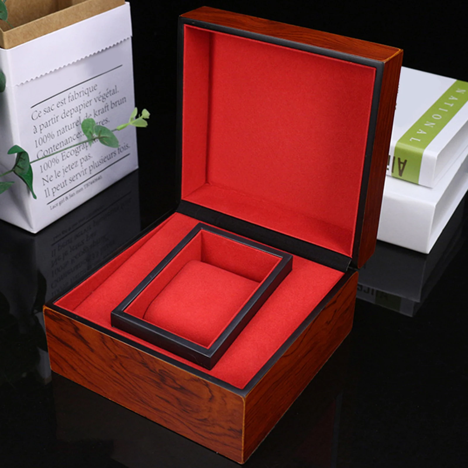 Watch Storage Case with Removable Red Pillow Showcase Wristwatch Display Case for Personal or Retail Shop
