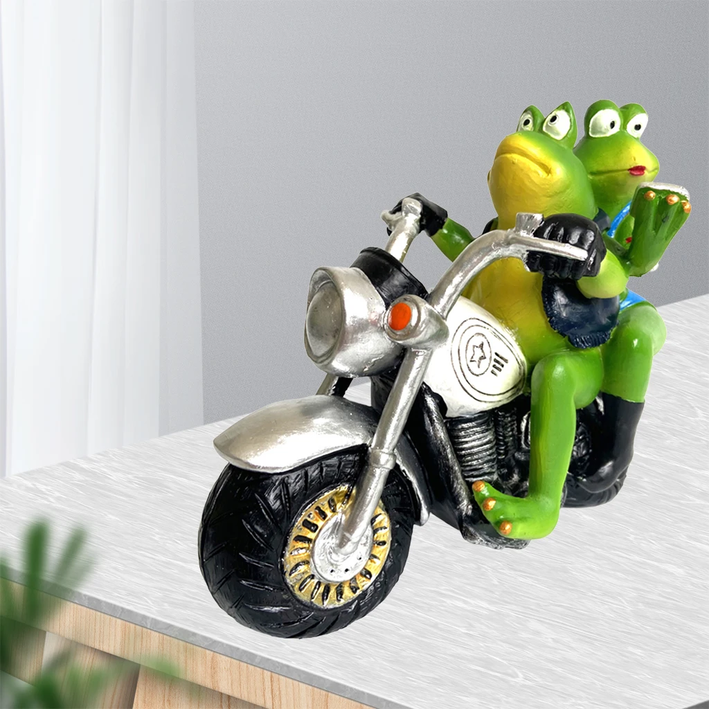 Motorcycle Frog Figurines Couple Frog Sculpture Statue Collection Home Desk Bedroom Decoration