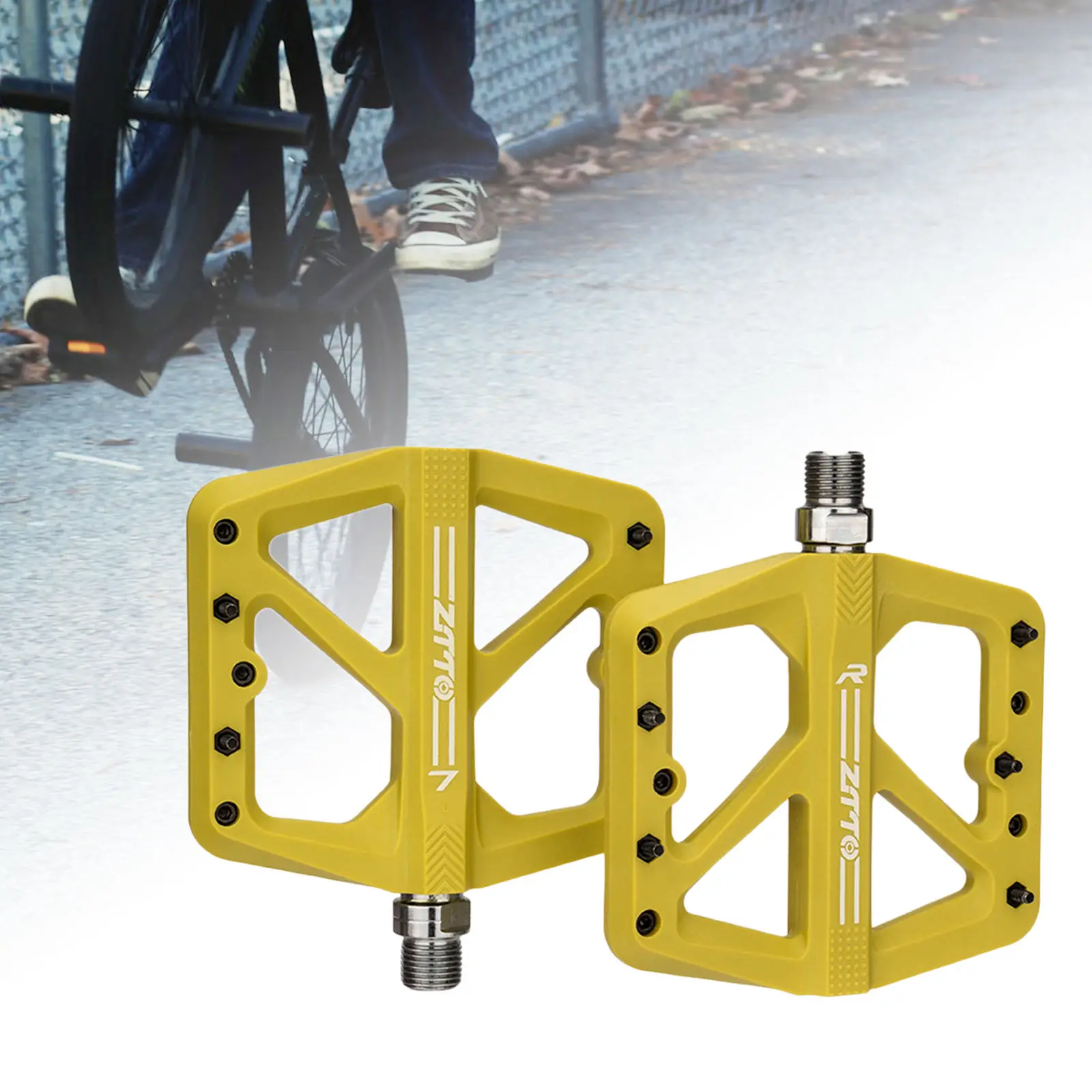1 Pair Mountain Bike Pedals Nylon Composite Bearing MTB Bicycle Pedals with Wide Flat Platform