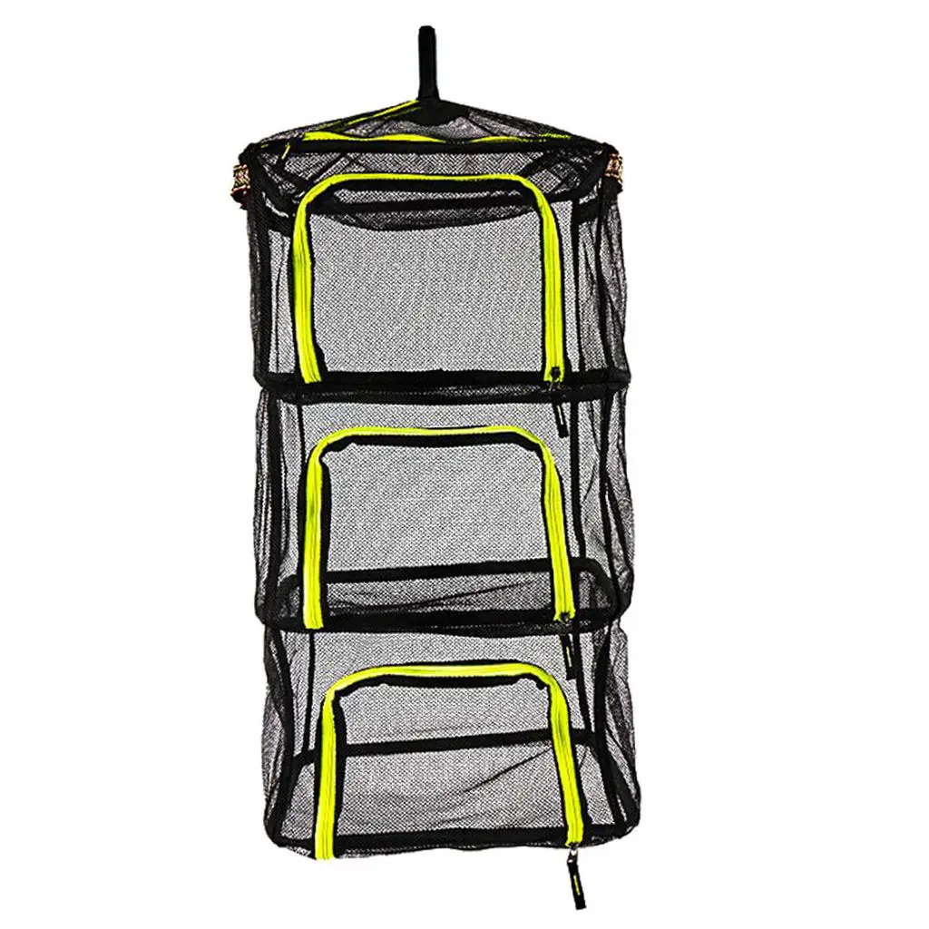 Herb Drying Rack Hanging Dry Net Durable Mesh Collapsible Hanging Dryer with Zipper Pocket, Indoor & Outdoor (3 Layer)