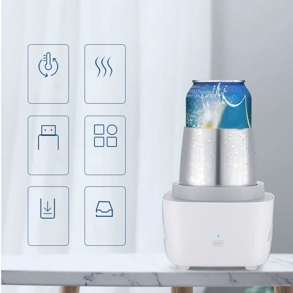 Desktop Car Heating Cooling Cup Mini Refrigerator for Hot Chocolate Milk Beverage Tea Beer Fast Cooling Drink Chiller EU Plug