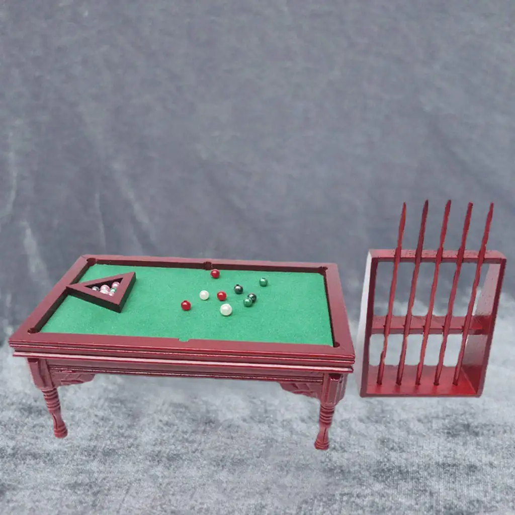 Mini Dollhouse Wooden Pool Table in 1:12 Scale Provides Landscape Decor