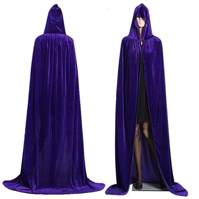 Mantello Da Strega/Vampiro In Velluto - Costume Halloween Unisex Adulto Con Cappuccio