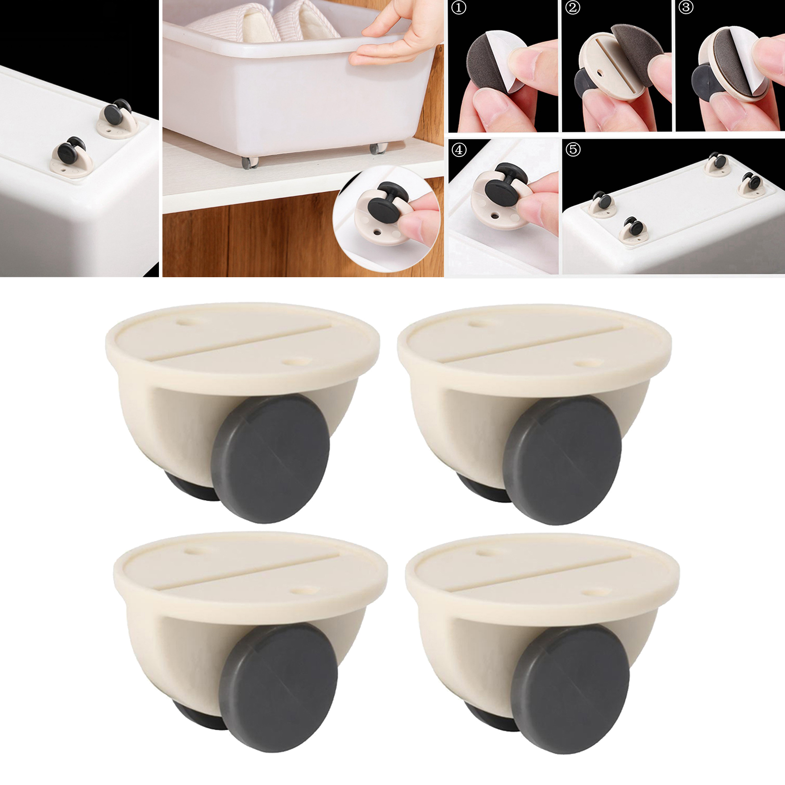 4Pc Furniture Caster Wheels, Storage Box Pulleys, Pastetable Scroll Wheel Fixed