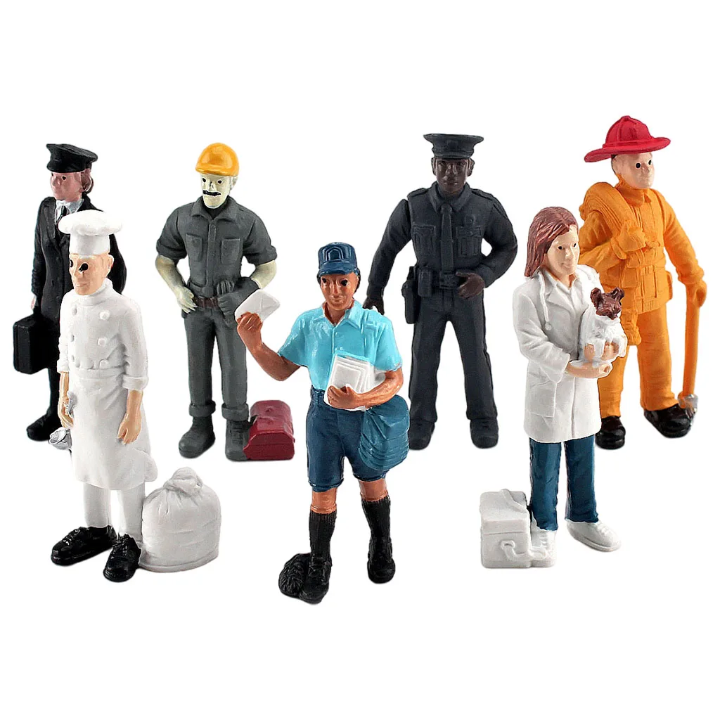 Pack of 7 Miniature People Model Figurines Baker Construction Worker Postman Micro Scene DIY Model Toy Mini Scenery