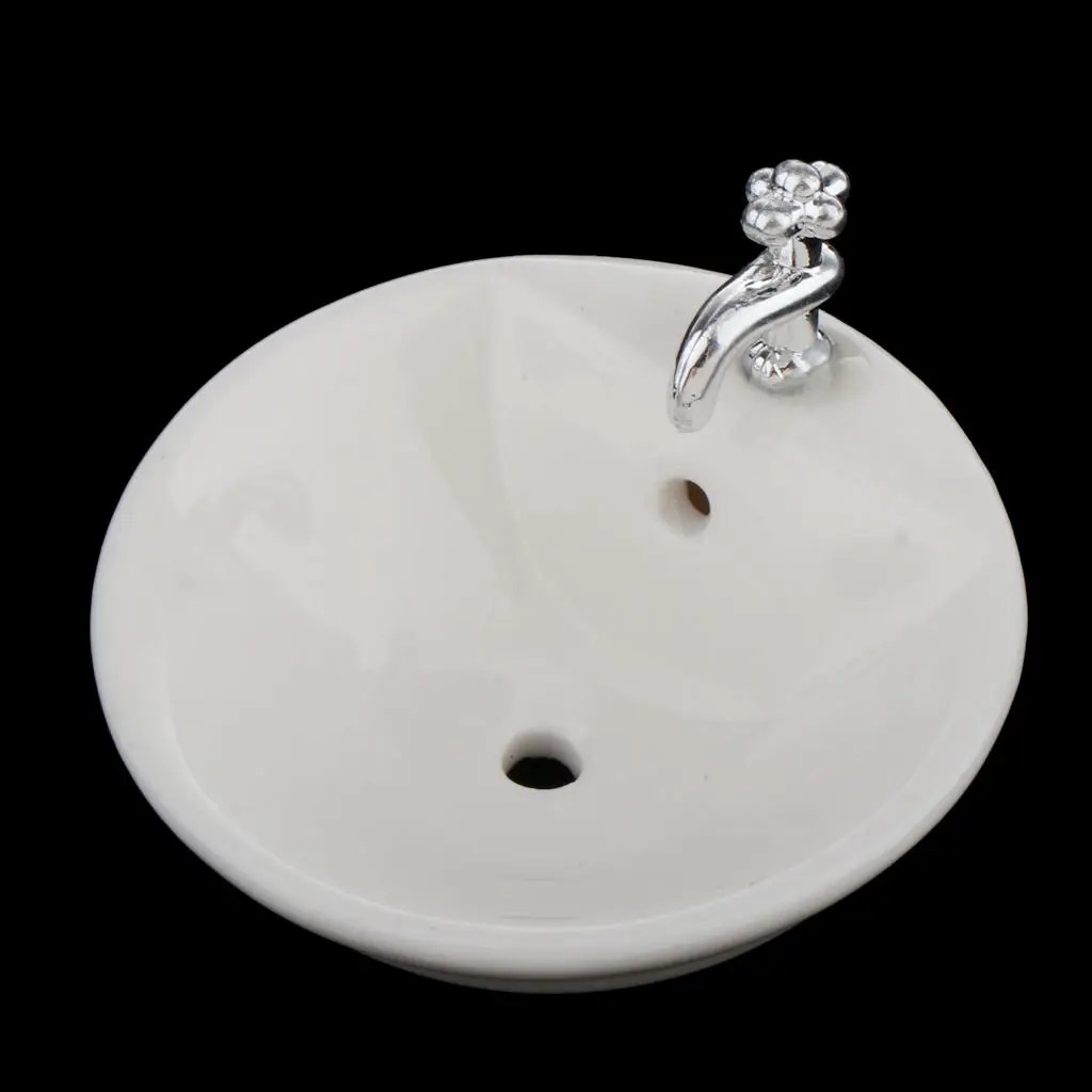 1/12 Ceramic Wash Basin for Dollhouse Bathroom Furniture Scenery Accessory