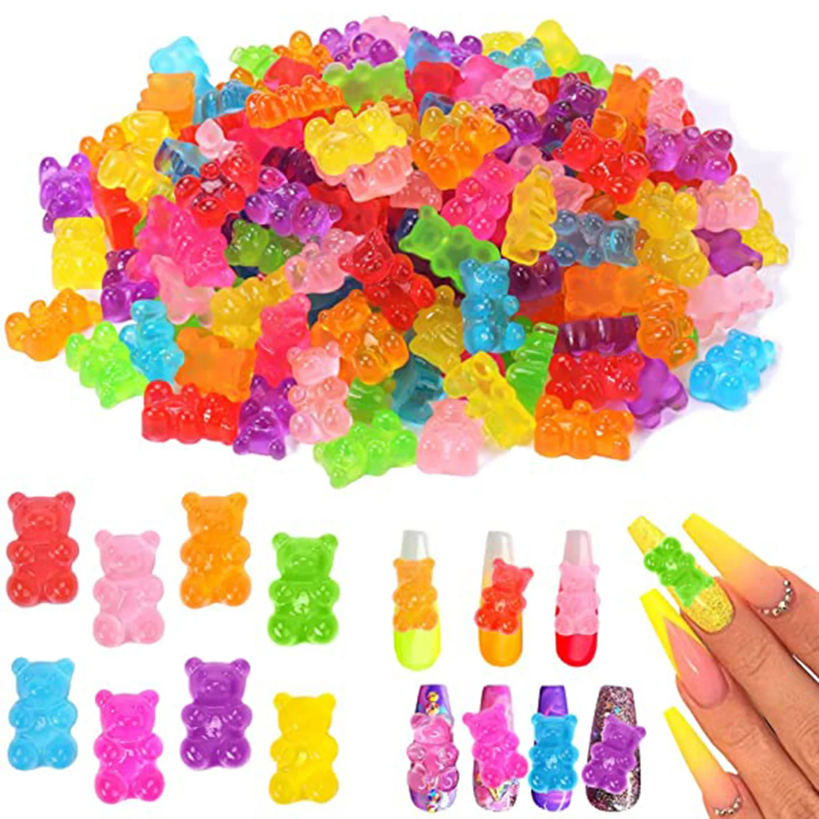 50 Pieces Mini Resin Gummy Nail Bear 3D Nail Charms with Hole for DIY Nails Jewelry Making Necklace Earrings Art Decoration