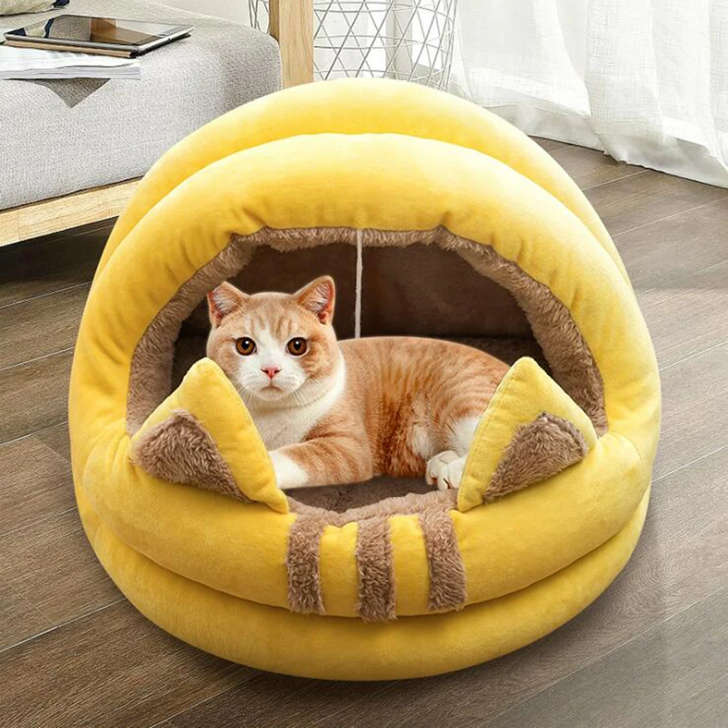 Cute Pet Cave Bed Soft Cat Igloo Bed Kitty Puppy Hideout Sleeping Bag Kitten Dog Cuddle Nest Bed Warm Cat House Pet Cushion Bed