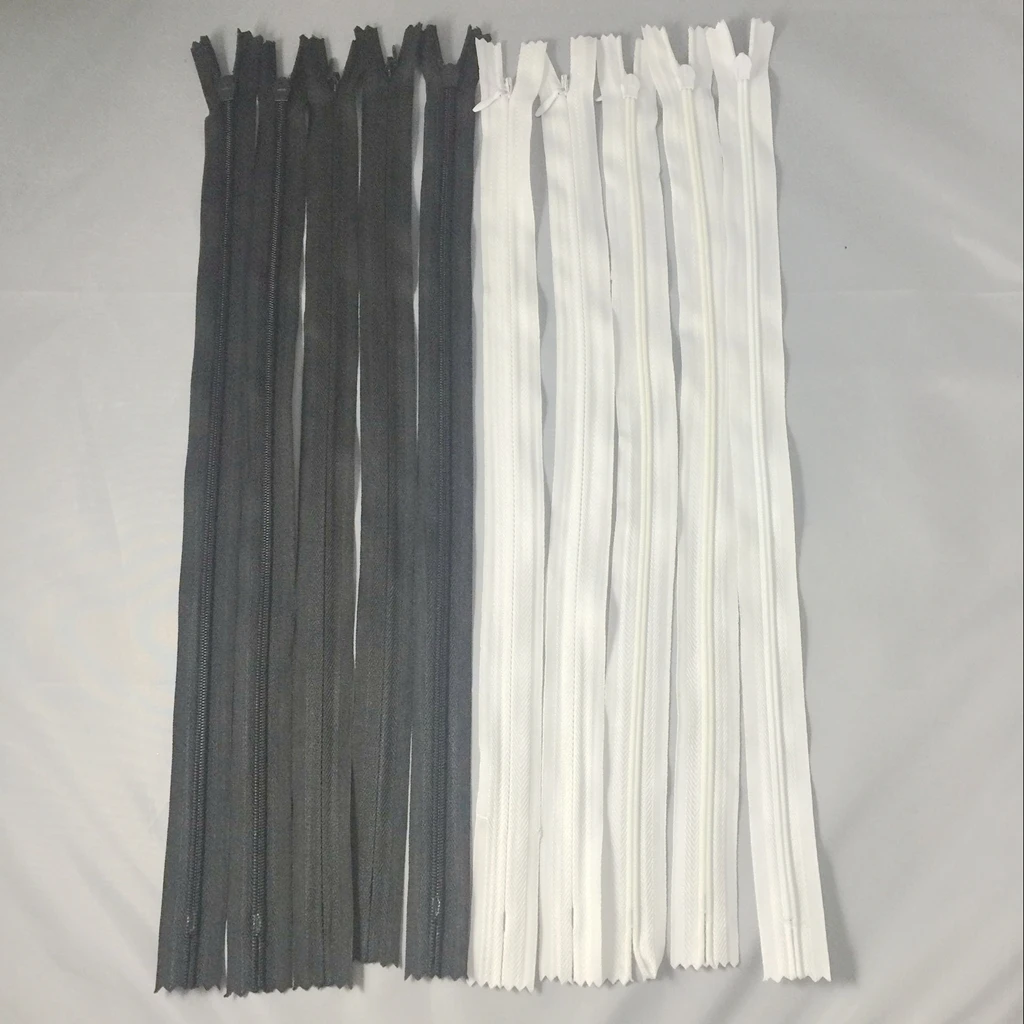 10pcs White Black Invisible Nylon Closed End Zip Zippers for Sewing Tailor Dressmaking 40cm