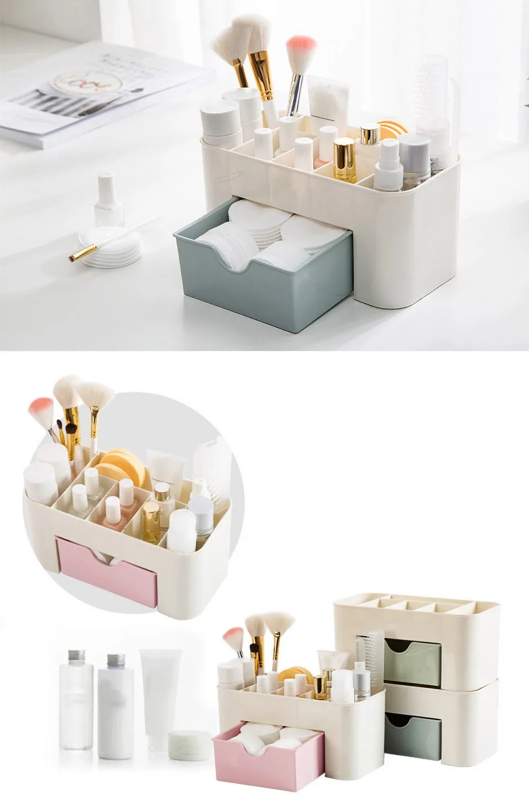 Plastic Makeup Organizer MakeUp Brush Storage Box with Drawer Cotton Swab Stick Storage Case Escritori organizador de maquillaje