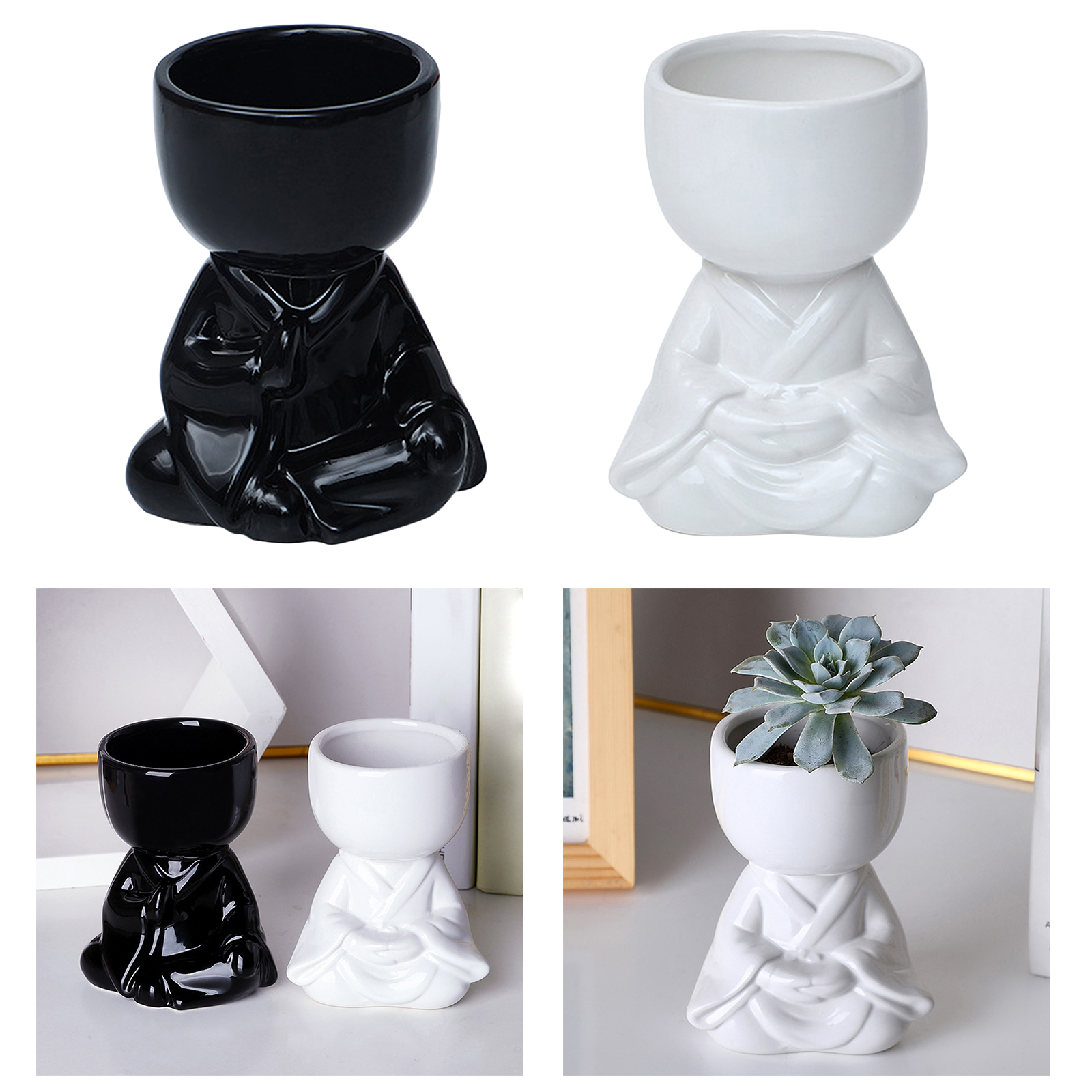 Ceramic Succulent Plants Pot Planter Bonsai for Indoor Office (Little Monk)