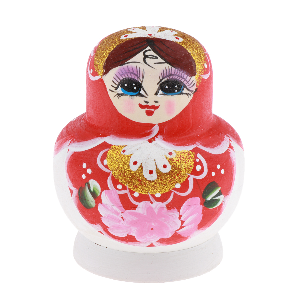 Lot of 10 Babushka Russian Stackable Wooden Dolls for Walnut - Red And