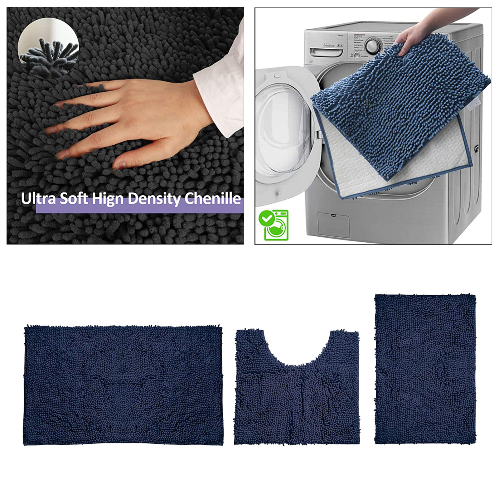Bathroom Rugs and Mats Set of 3 Piece Bath Mats, Extra Soft and Absorbent Shaggy Rugs, Bathroom Rugs Set, Machine Washable
