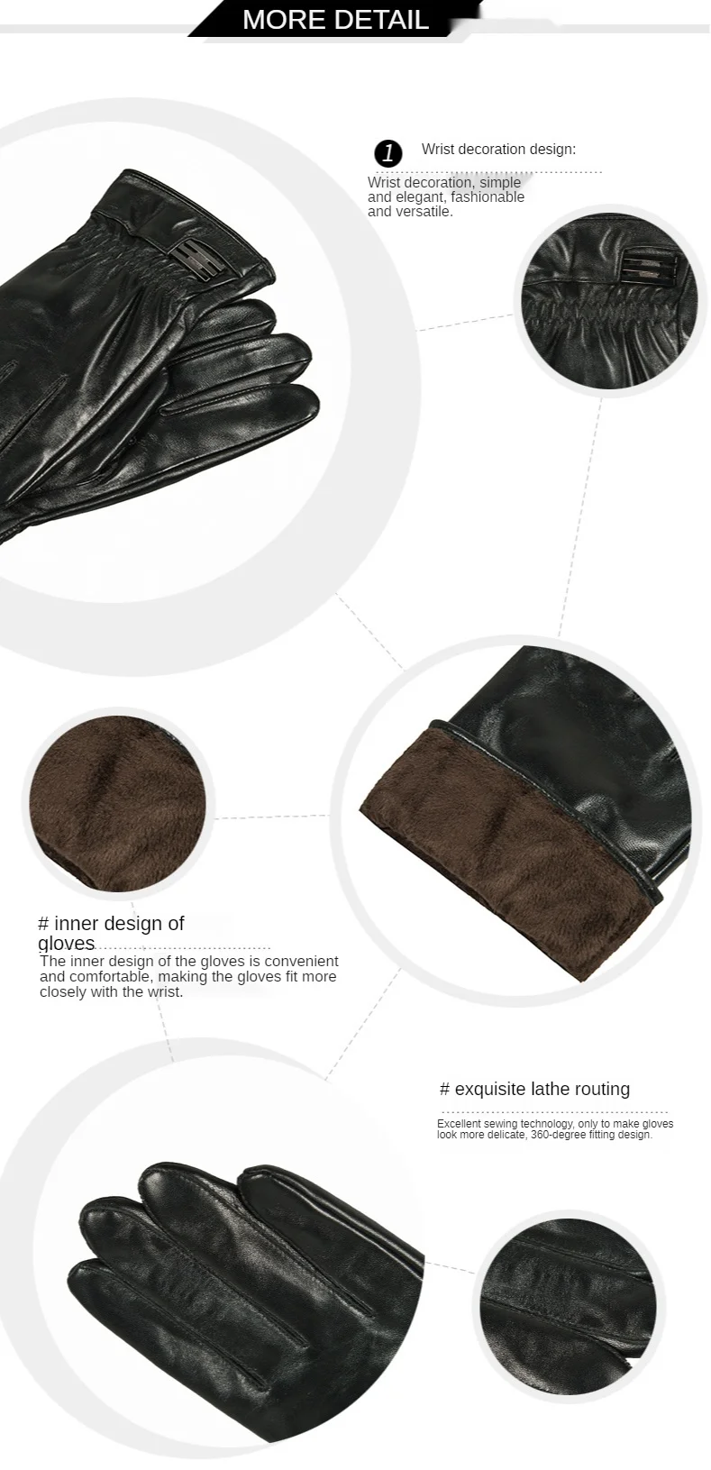 Touch Screen Men's Sheepskin Gloves Short Korean Version  Fleece Thick Leather Male mens touch screen gloves