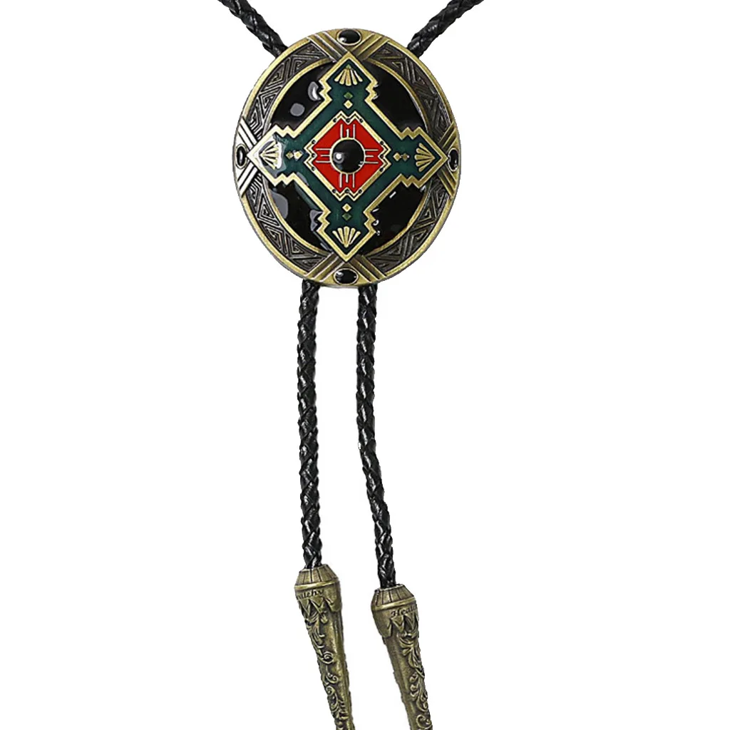 Western Cowboy Bolo Tie Rodeo Necktie Braided PU Leather Cord Pendant Necklace for Men Women