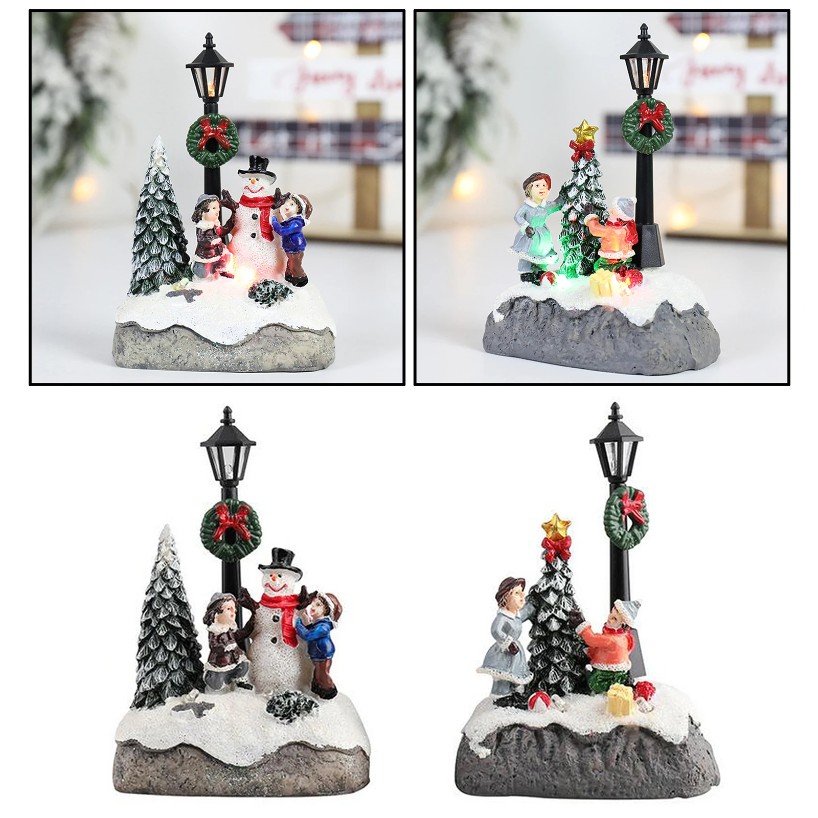 Micro Landscape Ornaments Kit Snowmen with LED Light Houses Christmas Village Sets for Christmas Decor Dollhouse Kit for Gift