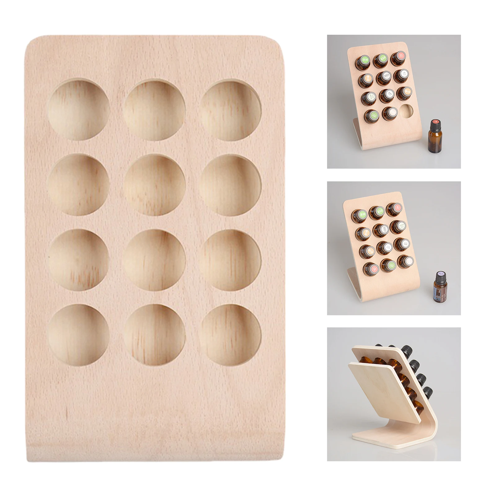 12 Holes 15ML Rectangle Shape Wooden Essential Oil Display Stand Holder Essential Oil Displaying Rack Holes-Dia. 3cm