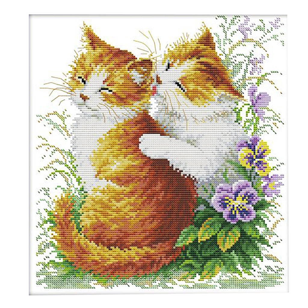Stamped Cross Stitch Kits With Printed Pattern - Kissing Cats, for Embroidery Art Cross-Stitching Lover