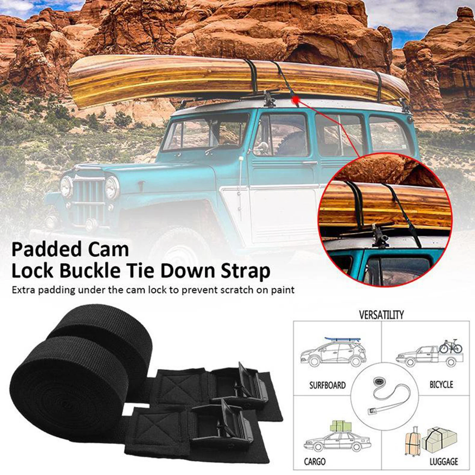 2x Tie Down Straps Belt Luggage Bag Rope Tensioner Car Roof Rack Cargo Kayak Carrier Strap Ratchet Belt Surfboard Lashing Strap