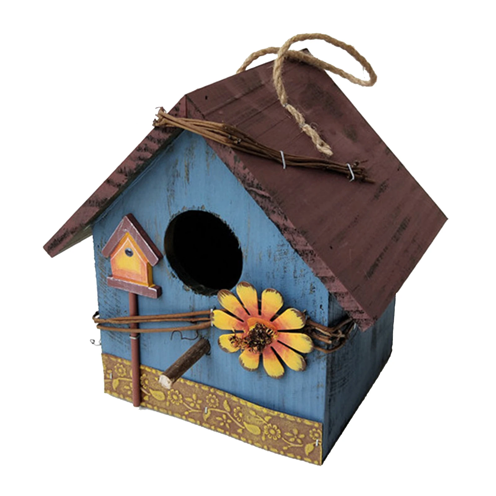 Mini Bird House Outdoor Porch Pastoral Courtyard Ornament Rustic Birdhouses
