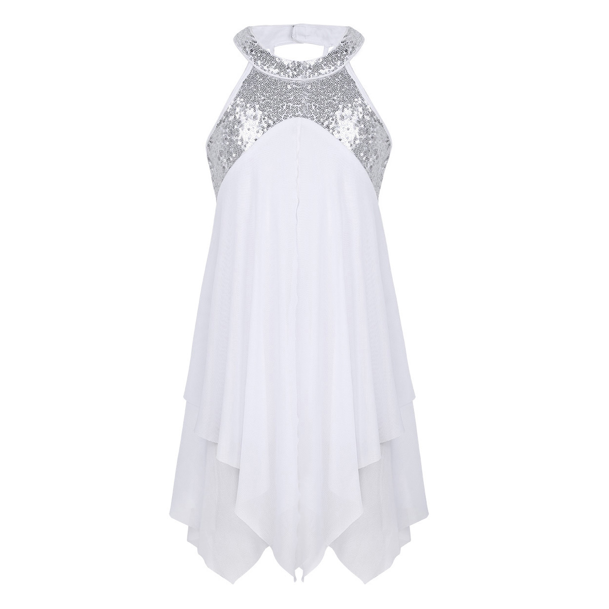 Kinder Mädchen Ballett Lyrical Moderne Zeitgenössische Ballroom Dance Kleid Halter Pailletten Criss Cross Zurück Solo Dance Trikot Kleid – Detail 5