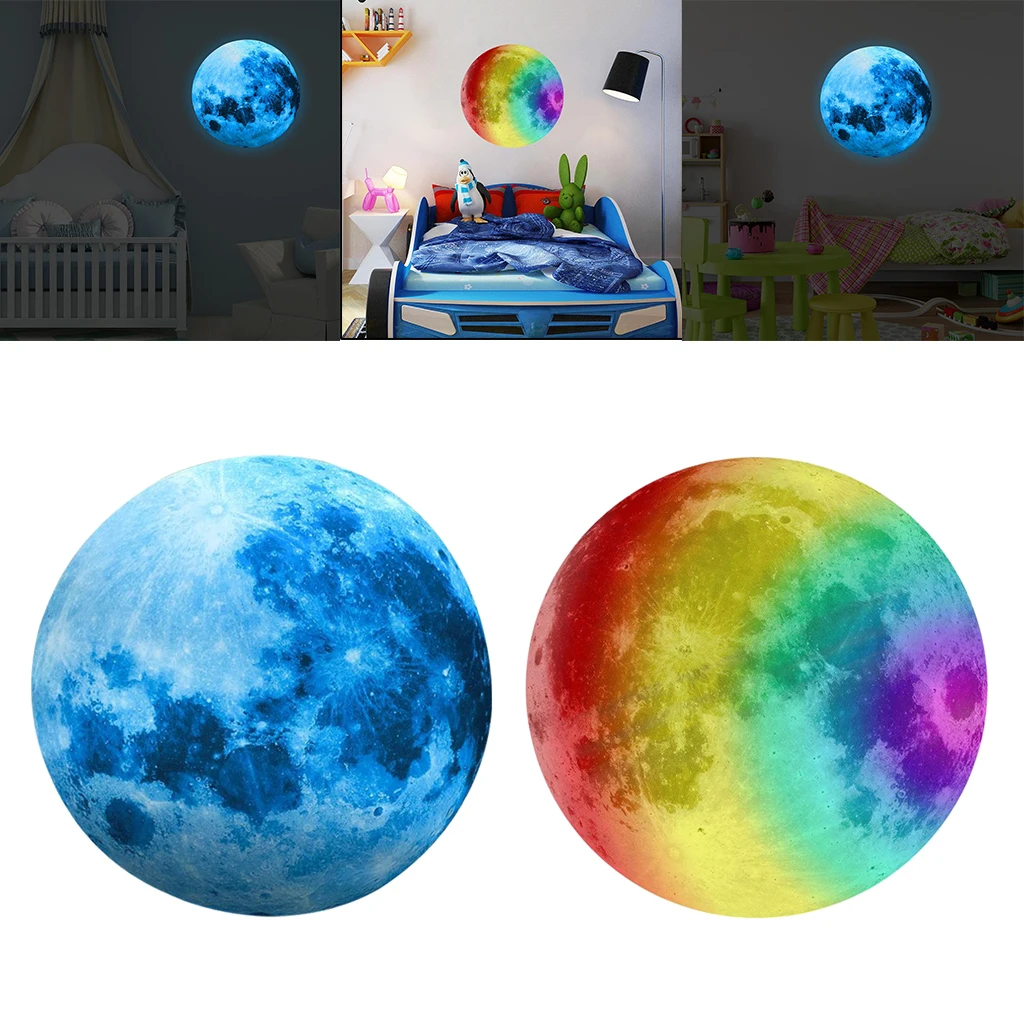 Glow in The Dark Moon Wall Stickers, Adhesive Bright and Realistic Full Moon,